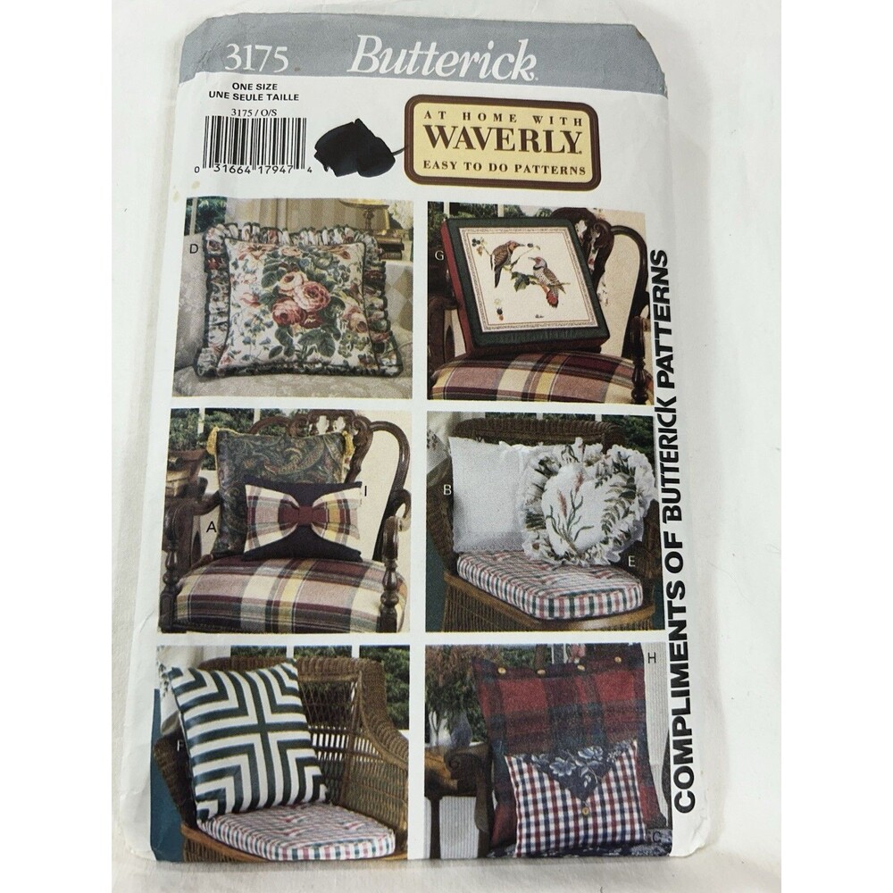 Butterick 3175 Waverly Pillow Sewing Pattern Easy Home Decor UNCUT